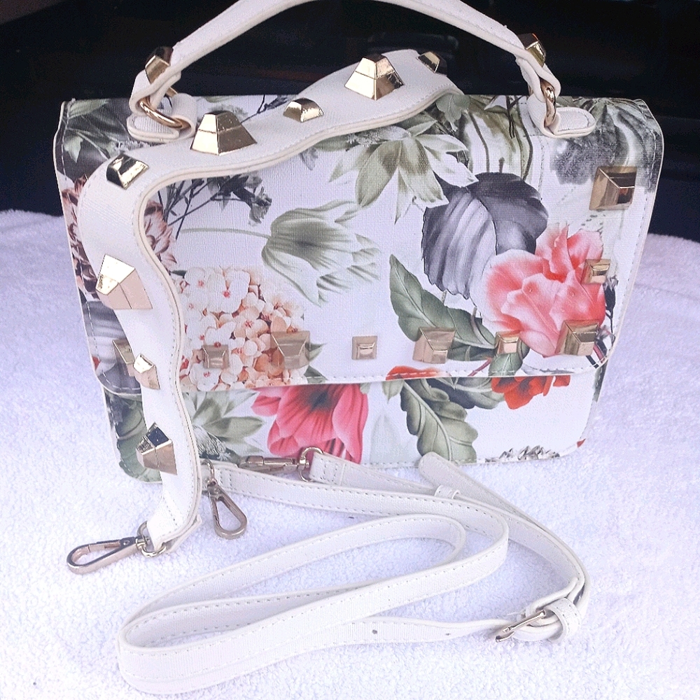 Design Lab White Floral and Gold Crossbody